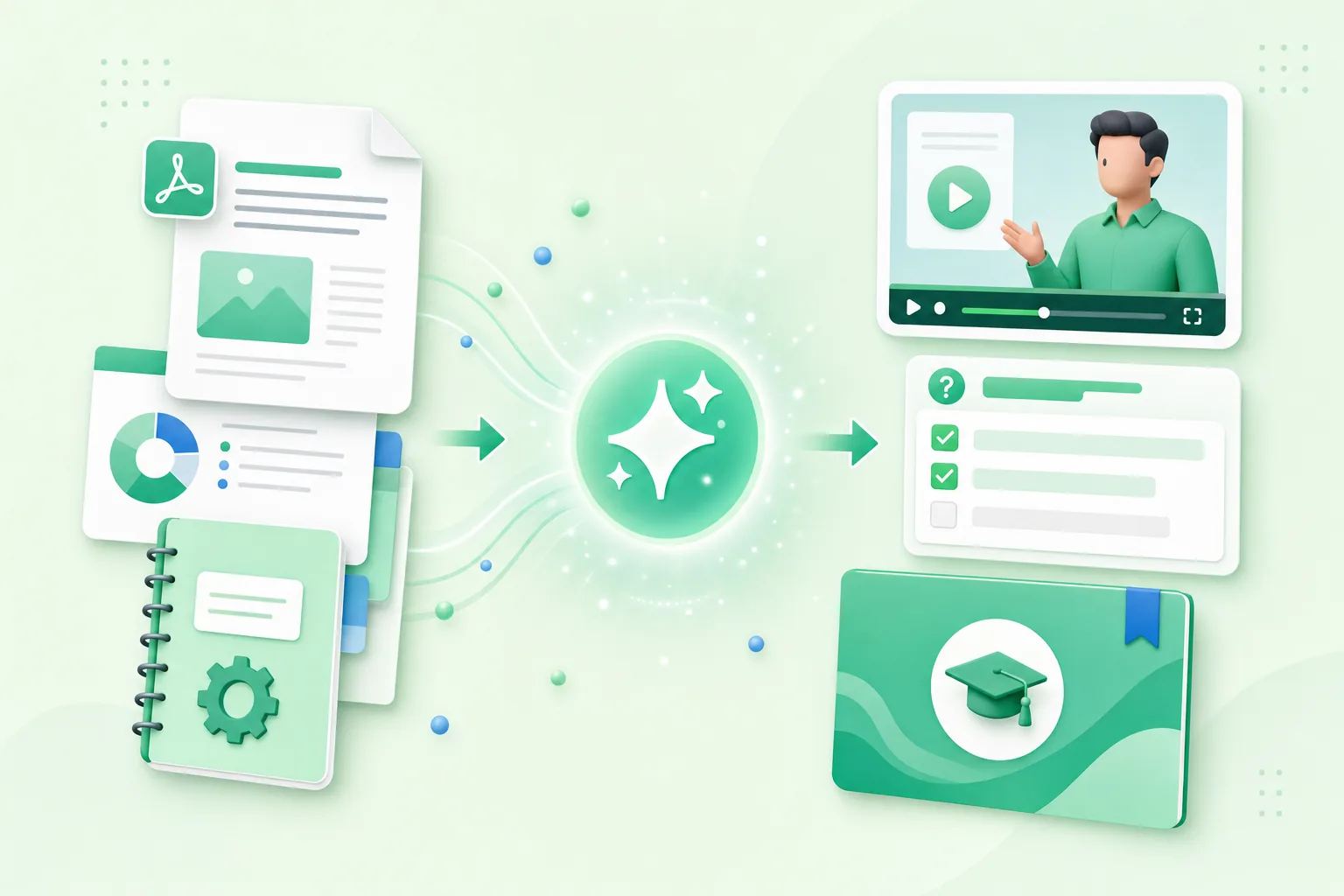 From company documents to a complete course with video, quiz and cover, generated by AI